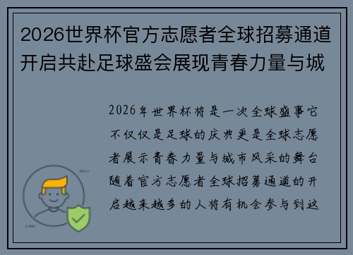 2026世界杯官方志愿者全球招募通道开启共赴足球盛会展现青春力量与城市风采